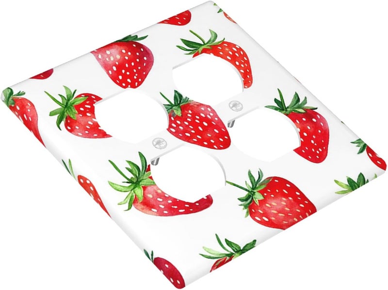 Moslion Red Strawberry 2-Gang Duplex Outlet Covers Fruit Berry Green Leaves Watercolor Light Switch Wall Plate Device Receptacle Bathroom Kitchen - Image 4